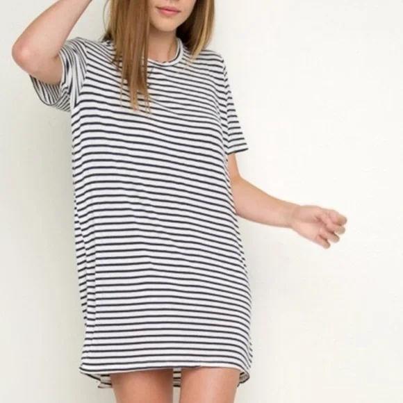 open lace back dress Comfy White Striped T-shirt Dress main image 0